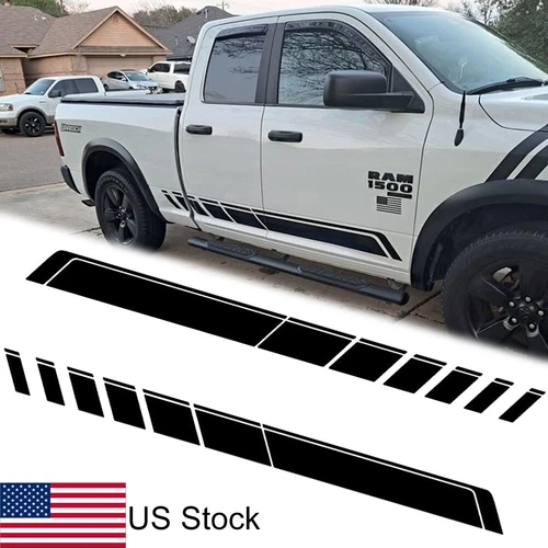 2x Black Truck Side Door Skirt Vinyl Sticker Stripe Graphic For Ford F-150 Etc - Picture 1 of 6