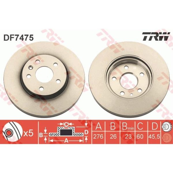 TRW 2X Bremsscheibe Vorne Ø276 Mm BelüFtet FüR Opel Astra J P10 2.0 Cdti 1.4-image