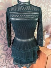 Pretty Little Thing Tiered Crochet Style Mini Dress (Green) Size: 8