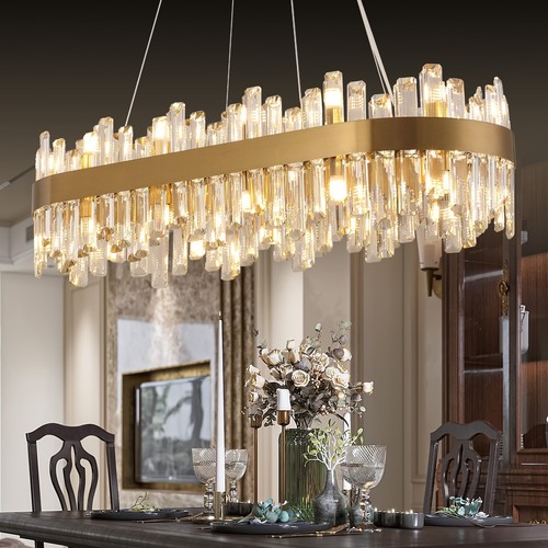 Rectangular Brass Gold Raindrop Chandelier 24 Lights Oval Flush Mount Pendant - Picture 19 of 23