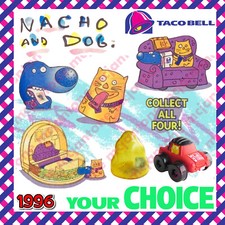 Taco Bell 1996 NACHO and DOG Cartoon Cat COUCH MOBILE House Car YOUR Toy CHOICE