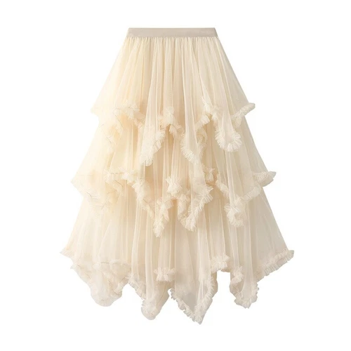 Tulle Long Dress for Women 2023 Summer Cute Irregular Mesh High Waist Maxi Skirt - Bild 21 von 33