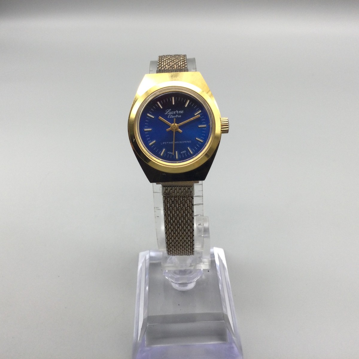 Vintage Lucerne Womens Watch 18mm Blue Dial Gold Tone Swiss Manual Wind 6.25\