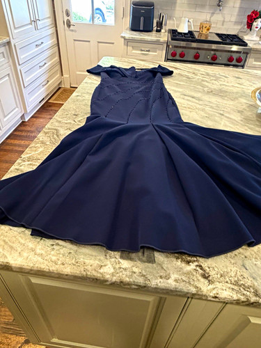 Alexander by Daymor Navy Beaded Mermaid Formal Gown Off Shoulder Size 10