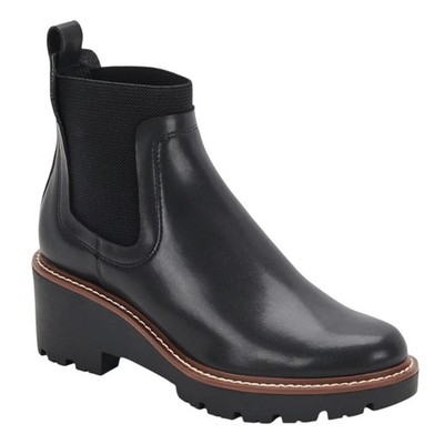 Aqua College Women's Demi Leather Waterproof Chelsea Booties Black Size 6 1/2