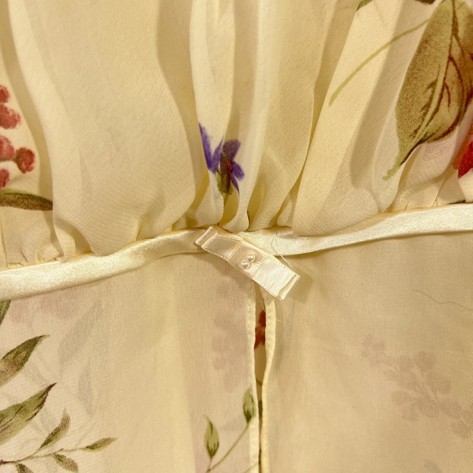 Top Babydoll Vintage Floral Transparente Crema Satinado Borde Fairycore Romántico Y2K S Foto 3 de 4