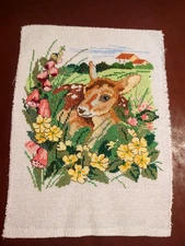 completed finished cross stitch 7" x 6.5" Unframed New Decoration, fawn