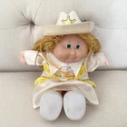 VTG 1985 Cabbage Patch Doll Coleco Cowgirl, Blonde Hair, Green Eyes,Signed-READ