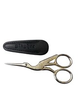 Gingher 3    Stork Embroidery Scissors, gold-plated handles and leather sheath