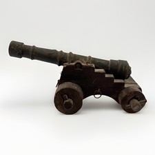 VTG Cast Iron Naval Cannon on Wooden Carriage Model