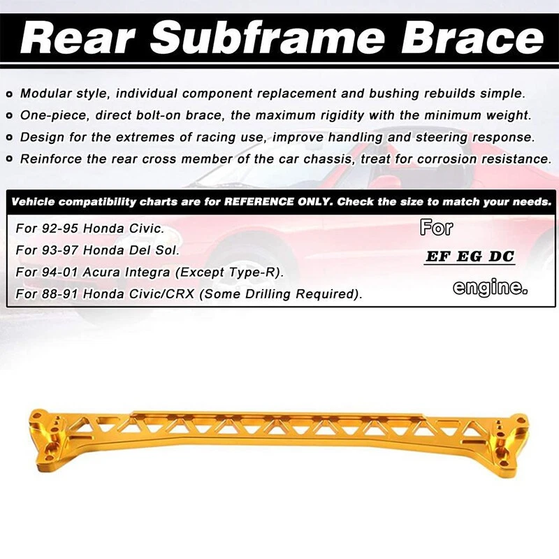 Rear Lower Control Arm + Subframe Brace + Tie Bar for 88-97 Honda Civic Del Sol Foto 3 de 4