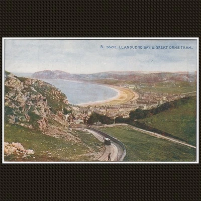 Llandudno Bay & Great Orme Tram Postcard Printed Pre-War Wales Unposted VGC - Image 1 of 2