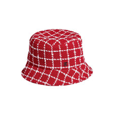 Chanel Red Check Tweed Bucket Hat