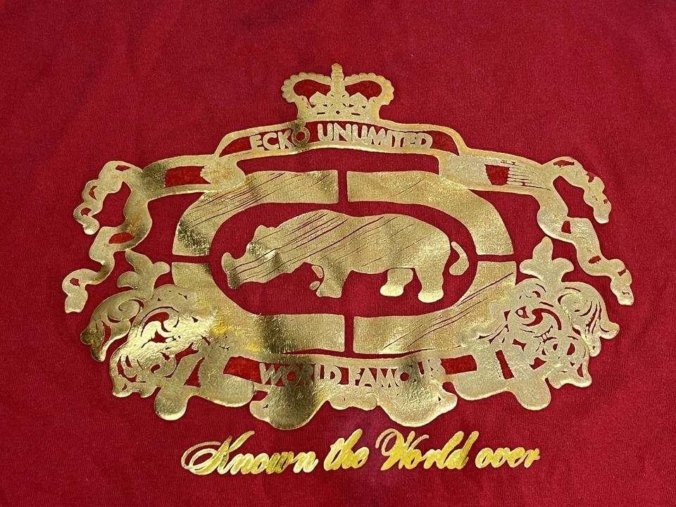 Camiseta De Colección Y2K Ecko Unltd Logo Rhino Dorado Metálico Talla XL Streetwear Hip Hop Foto 3 de 4