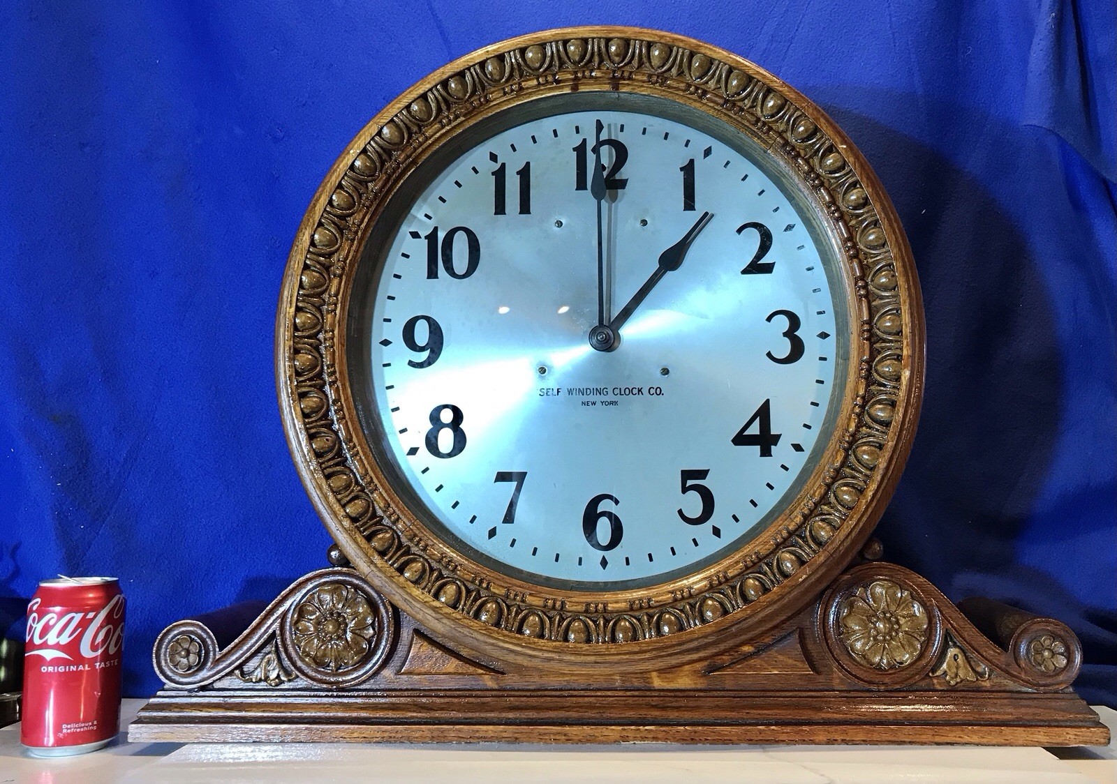 Super Large Antique c.1900 Self Winding Electric Clock Co. New York,Oak Case