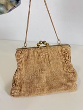 Vintage Gold Beaded Evening Bag Kiss Lock Cocktail Purse Mid Century