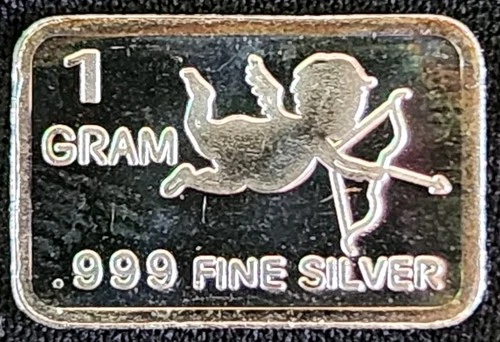 1 Gram .999 Fine Silver Art Bar Ingot. Cupid . Fun Way Dip Into Investing.