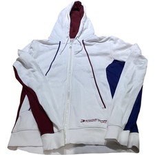 Tommy Sport Hoodie Women's S White Zip Multicolour Panels Casual Activewear