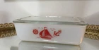 Vtg McKee Sailboat Refrigerator Dish With Glass Lid 8" x 4.75"