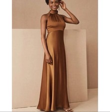 BHLDN Esme Satin Charmeuse Dress Size 2 High Neck Burnt Orange Copper MSRP: $198