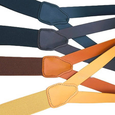 25mm Men's Suit Braces Adult Leather Suspenders Adjustable 6-clip Dress Work