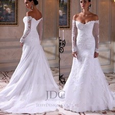 Vintage lace fit flare lace wedding dress wedding dress n.measurement buttons long sleeve