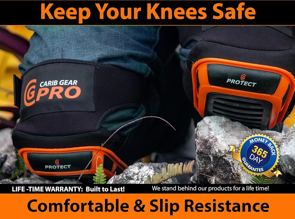 Rodilleras CARIB GEAR PRO para trabajos de construcción, trabajo pesado NEGRO Y NARANJA  Foto 2 de 4