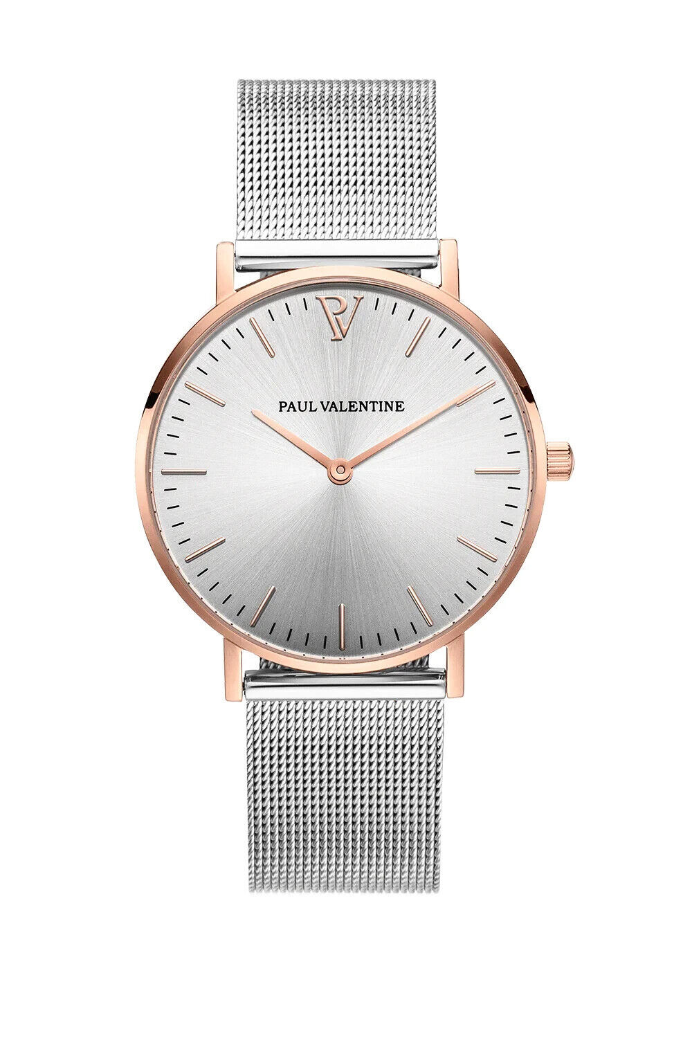PAUL VALENTINE - ROSÉGOLD SILVER SUNRAY MESH 38MM DAMEN NEU | eBay 