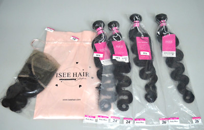 ISEE HAIR 10A Echthaar Body Wave Set 2x 65cm & 2x 60cm mit Lace Closure 45cm NEU