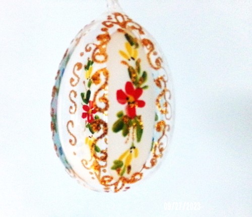 DE COLECCIÓN HECHO EN ALEMANIA VIDRIO SOPLADO CON FLORES DISEÑO DORADO ADORNO NAVIDAD - Imagen 2 de 7
