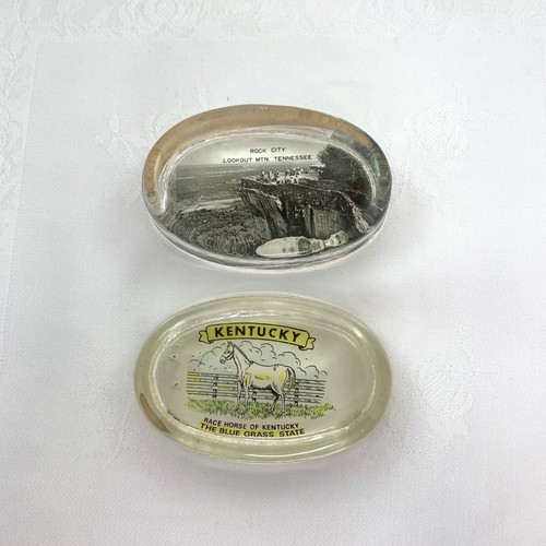 Glass Paperweights Old Vintage Souvenir Kentucky Blue Grass Horse Lookout Mt. Tn - Picture 2 of 11
