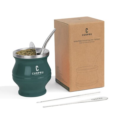 Cuopru Stainless Steel 5 in 1 Yerba Mate Cup with Bombilla Straw, Tea Shaper Set