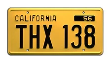 American Graffiti | Screen Accurate | THX 138 | Metal Stamped Prop License Plate
