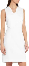 Carven - Scalloped Cross Panel Pencil Crepe Dress in White, 0-2 US/34 EU, NWT