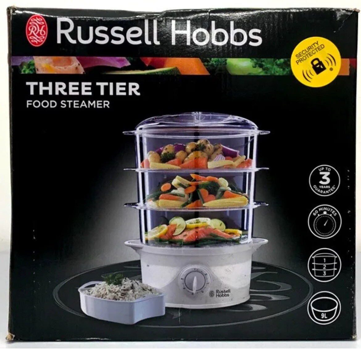 Russell Hobbs 9LT Food Steamer 3 Tier with 1L Rice Bowl 60 Minute Timer