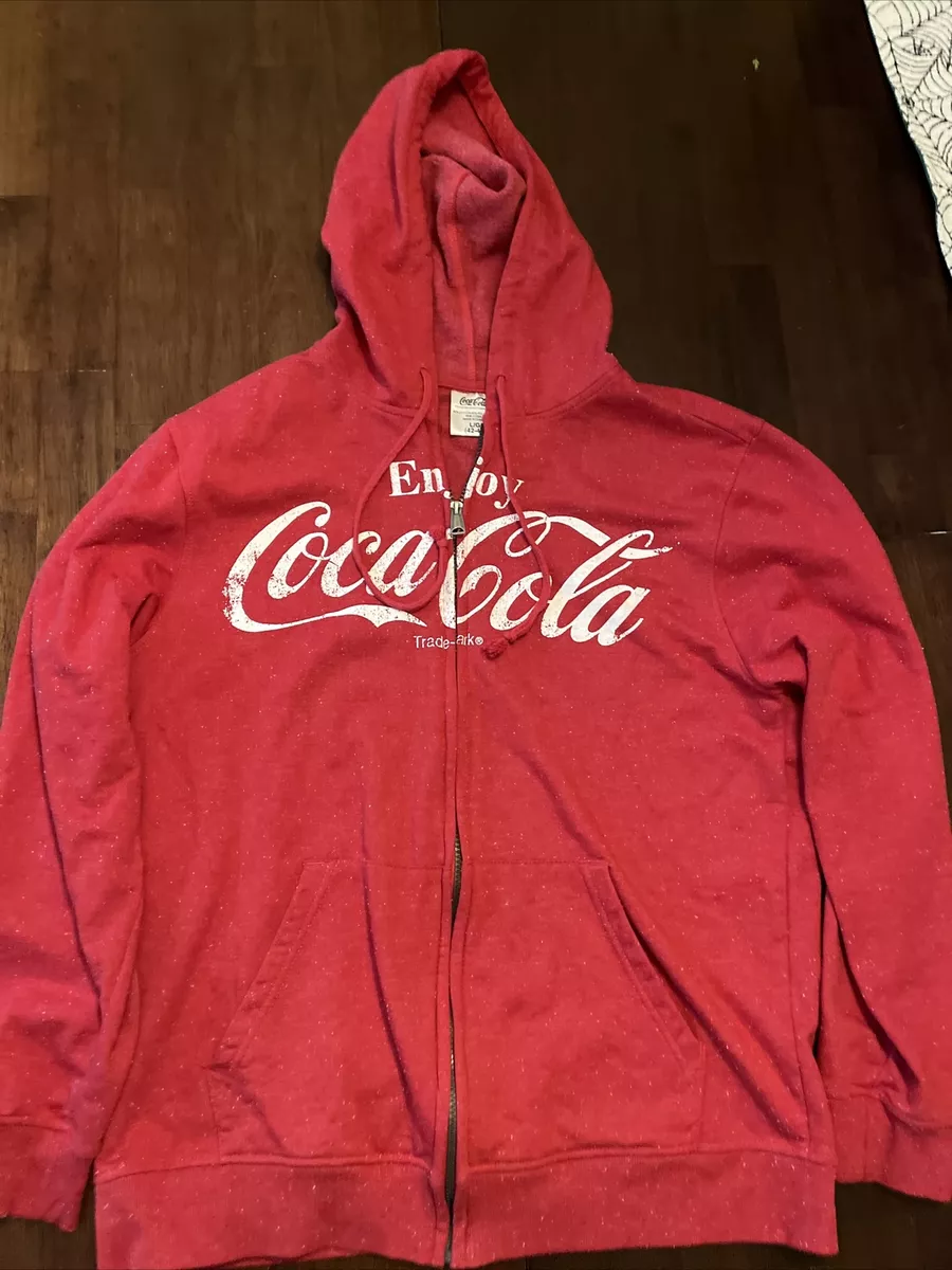 Coca Cola Hoodie Men Large 42 44 Red Full Front Zip Jacket Script Logo