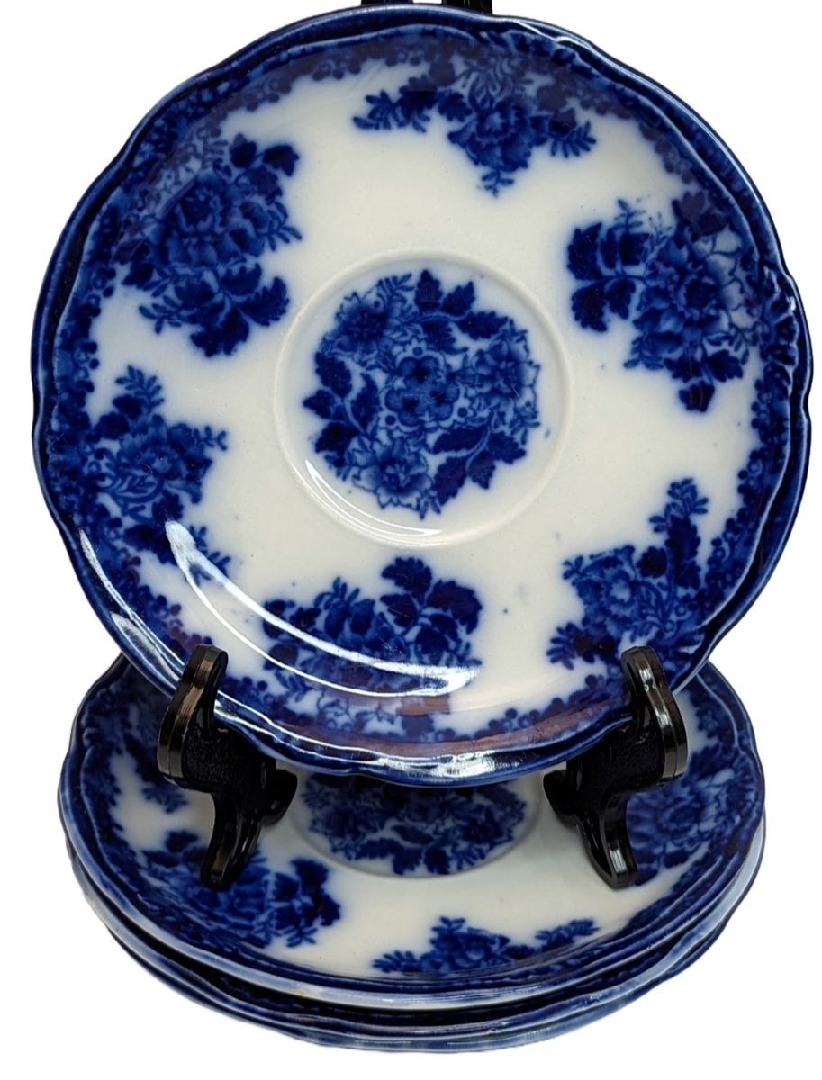 4x Antique New Wharf Pottery WALDORF Flow Blue 6