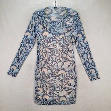 Cotton On Womens Dress Size L Blue Stretch Mesh Floral NEW Modern Bodycon
