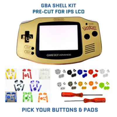 Game Boy Advance GBA Shell Kit POKEMON GOLD PRE CUT Housing V2 IPS - Main Image