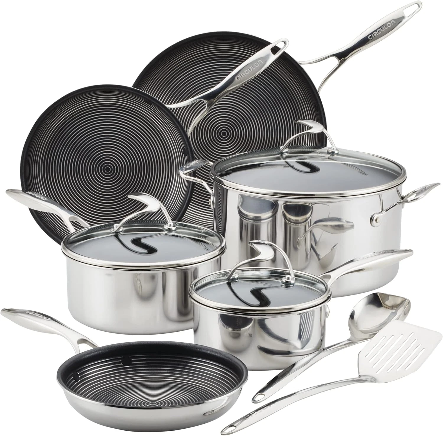 11-Piece Clad Stainless Steel Cookware Set with Nonstick Technology - Silver