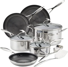 Clad Stainless Steel Cookware/Pots and Pans and Utensil Set with Hybrid Steelshi