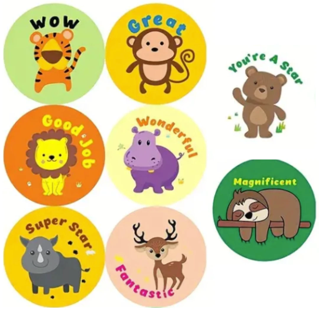Positive Reward Merit Stickers 2.5cm 50/100pc Teacher Award Kids Party Animals