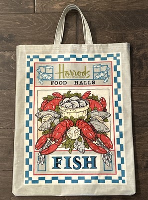 Vtg Harrods Knightbridge Food Halls Fish Lobster ULSTER Tote Bag PVC/Cotton