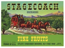 STAGECOACH Vintage Pear Crate Label, green, Western, Cowboy, *AN ORIGINAL LABEL*