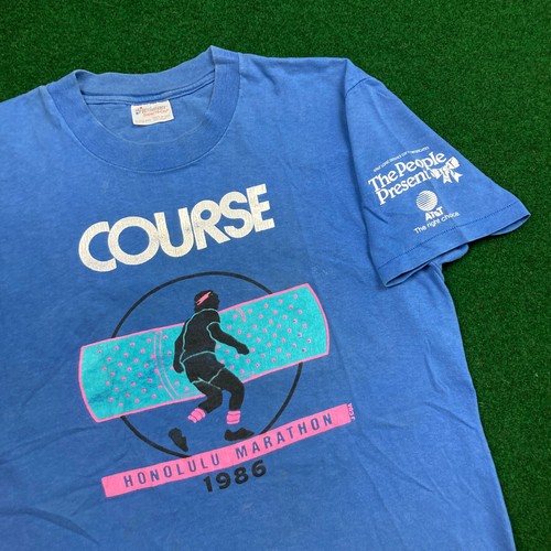 Vintage Honolulu Marathon Shirt Mens L Blue 1986 Single Stitch Hawaii 80s USA