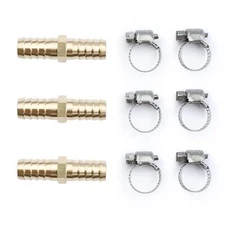 U.S. Solid 1/2" Brass Hose Barbed Splicer Round Equal Hose Joint W/ Clamps, 3pcs