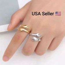 New Vintage Creative Love Hug Ring Men Women Adjustable Gothic Fashion Silver