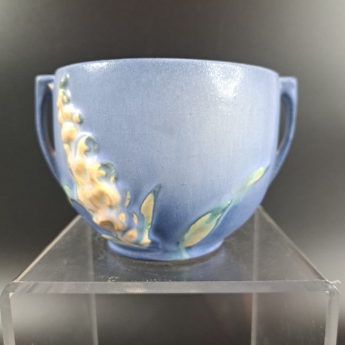 Maceta de colección pequeña Roseville Pottery Foxglove Bowl azul 659-3 cerámica artística - Imagen 3 de 9