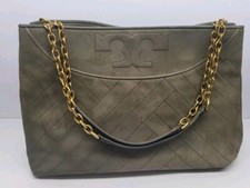 Tory Burch Alexa Quilted Tote Green  With Gold chain link and leather strap