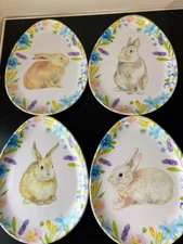 Vintage Cottontail Lane Easter Bunny Rabbit Melamine 9.5x7 Plates (4)